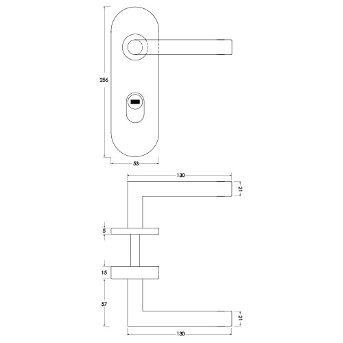 Linie 10 Feuerschutz-Drückergarnitur mit Zylinderabdeckung - Maßzeichnung